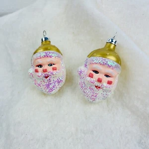 Juego de 2 adornos navideños vintage de vidrio soplado de Papá Noel sombrero dorado barba brillante 2,5" - Imagen 1 de 3