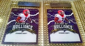 2-CARD PURPLE💜SET-2020 Leaf FLASH D'Andre Swift RC BRILLIANCE CLEAR & PRISMATIC - Picture 1 of 3