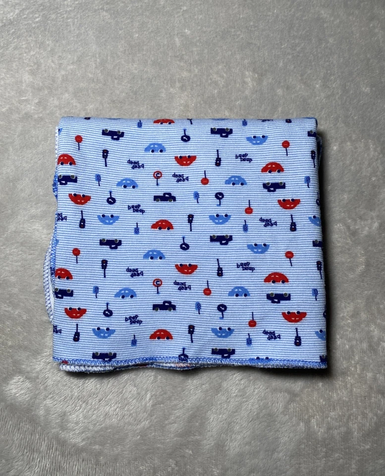 Manta para recibir bebés coche camión pitido señales azul rayas jersey tejido Lovey Foto 1 de 4