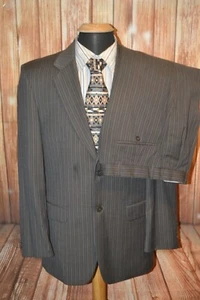 Jones New York Men Wool Pinstripe Brown 2 Front Button Suit Sz 38R Wst 30x30 - Picture 1 of 12
