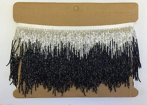 Perno de 5 yardas 6" PLATA/NEGRO Vidrio CORNETA Cuentas Flecos Ombre Borde de Lámpara CHEVRON - Imagen 1 de 2