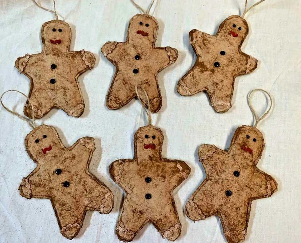 Navidad/Pan de Jengibre Hombre/Árbol Adornos/Primitivo/Granja/Juego de 6 Foto 1 de 1