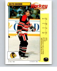 1992-93 Panini Stickers Hockey  #13 Keith Brown  Chicago Blackhawks V82472