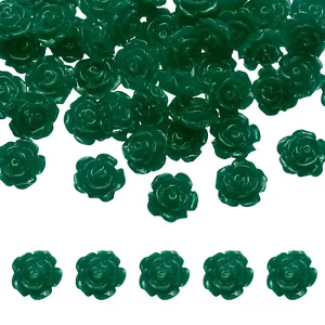 50 Pcs Dark Green Resin Rose Flower Beads, 10mm Flatback Flower Charm - Picture 1 of 7