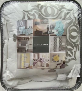 MADISON PARK ALICIA COTTON FULL/QUEEN 4 PIECE DUVET COVER SET GREY AND IVORY NIP - Picture 1 of 2