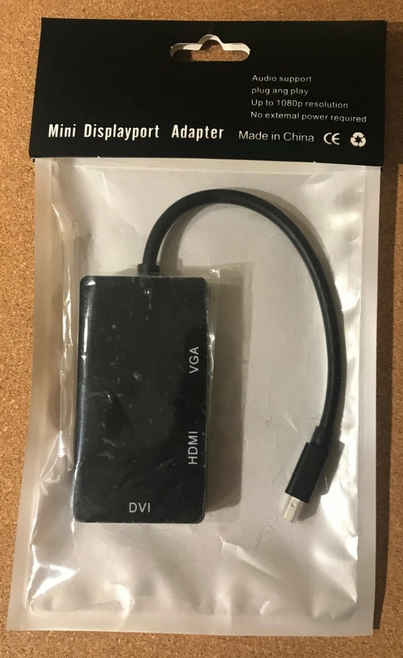 Mini DisplayPort Thunderbolt Male To DVI-D HDMI VGA Adapter Converter 4K 1080P - Image 1 of 1