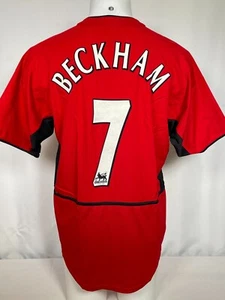 David Beckham #7 Manchester United 2002 Nike Red Football Jersey Men's LARGE NWT - Picture 1 of 21