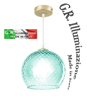 LAMPADARIO MODERNO IN VETRO VERDE 1 LUCE Ø25cm LAMPADA A SOSPENSIONE CUCINA Vale - Immagine 1 di 4