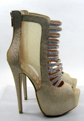 Dorado 5.5" Stietto Tacón Alto 2" Plataforma Zapatos Correa para el Tobillo Mujer Talla 7 Foto 1 de 4