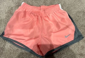 Nike Dri Fit Shorts Girls Large Peach Grey Swoosh Lined Casual Size 6x - Picture 1 of 5