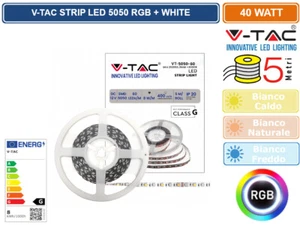 V-TAC STRISCIA LED 5050 MULTICOLORE RGB+W 60 LED/METRO - BOBINA DA 5 METRI IP20 - Foto 1 di 3