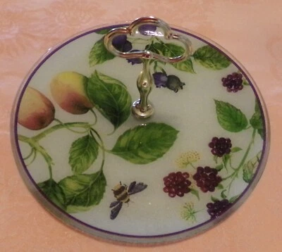 Bandeja para servir Gorham Crystal Fall Orchard Glass de 2 niveles con mango central ¡En muy buen estado! Foto 1 de 4