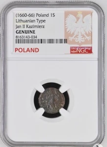 1660-66 Poland 1S Schilling Lithuanian Type Jan II Kazimierz NGC - Picture 1 of 6