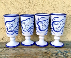 4 FRENCH PEDESTAL CUPS LA ROUE VALLAURIS FRANCE CERAMIC POTTERY HANDCRAFTED - Picture 1 of 11