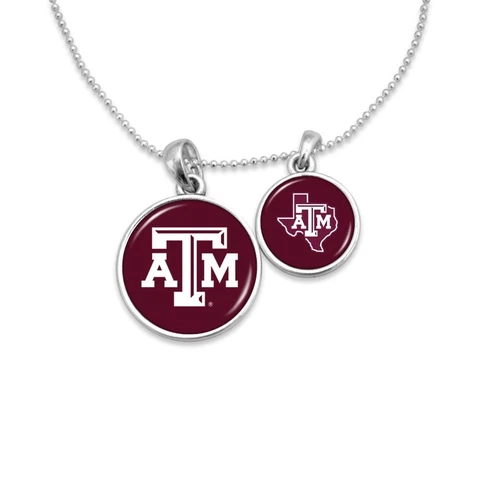 New Texas A&M Aggies Silver 2 Charm Necklace, Gift for Her Mom Cover
