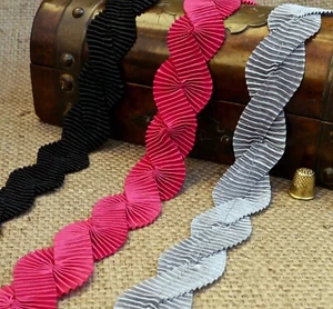 Black Pink Silver Pleated Satin Trim MA392 - Picture 1 of 4