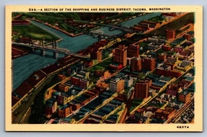Leinen Postkarte Tacoma Washington Luftaufnahme Einkaufen Geschäftsviertel Brücken - Bild 1 von 2