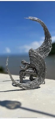 Wire Fairy Sculpture “Fallen  Angel” 14” X 9” Stainless Steel - Image 1 of 4