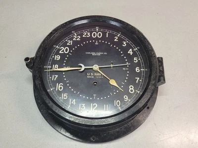 Винтажные часы Chelsea Clock Co. Boston ВМС США времен Второй мировой войны 24 часа военное время - Изображение 1 из 4