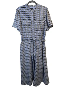 Vestido Camisa Ann Taylor Manga Corta Cinturón Midi Talla 16 Nuevo con Etiquetas Lavanda Geométrico - Imagen 1 de 10