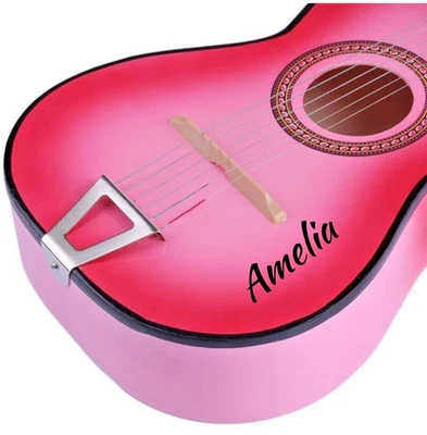 23" Pink Kids Acoustic Guitar with Personalized Your child Name on Guitar face - Image 1 of 4