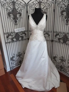 157W MORILEE SZ 12 IV CRYSTAL BEADED SATIN FORMAL WEDDING DRESS GOWN $799 - Picture 1 of 13