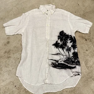 Camisa Polo Ralph Lauren Hawaiana De Colección Lino Estampado M Palmeras Isla Agua - Imagen 1 de 7