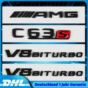 C63 AMG V8 Biturbo 3D Schriftzug Emblem Komplette Set für Mercedes Benz C63S - Bild 1 von 3