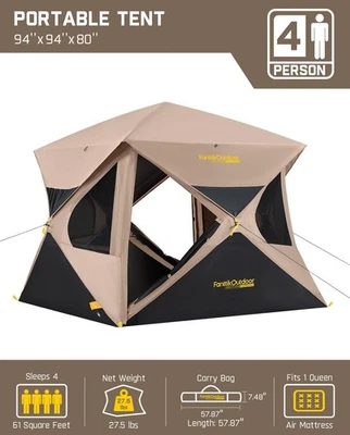 FanttikOutdoor Alpha C4 Ultra Instant Cabin Tent 4 Person Pop Up - Image 1 of 4