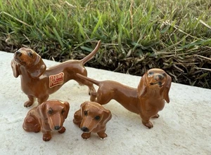 Kelvins’s Bone China Set of 4 Brown Dachshund Dog Figurines Miniatures Japan - Picture 1 of 6