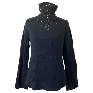 Classiques Entier Sweater Turtleneck Lambswool Angora Black Rhinestones Sz Large - Picture 1 of 8