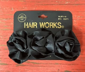 Black Satin Flower Hair Bow/Barrette - Picture 1 of 3