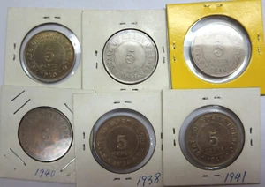 6 State of North Borneo British Protectorate 5 cents nickel 1938 1940 1941 coins - Picture 1 of 6