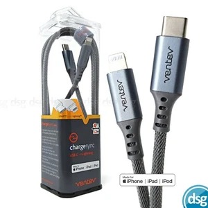 Ventev Type C-Lightning Cable for iPhone iPad iPod Alloy Gray MFi-Certified - Picture 1 of 8