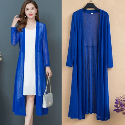 Women Mesh Cardigan Long Kimono Sheer Tops Open Front Shawl Jacket Outwear - Image 1 of 4