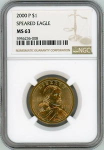 2000-P Sacagawea $ 1 Ein-Dollar-Münze Speeradler verwundeter Adler NGC MS 63 - Bild 1 von 2
