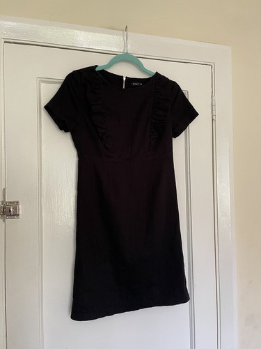 VETEMENTS Vila Vestiti Nero Abito Girocollo Alto Corpetto Arricciato Taglia M