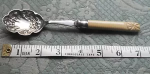 Antique Victorian repousse EPNS faux bone handled jam spoon+real silver collar - Picture 1 of 4