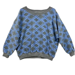 Suéter MEXX Emanuelle Vintage Años 90 Geométrico Azul Azteca Gris Vellón Mujer M - Imagen 1 de 10