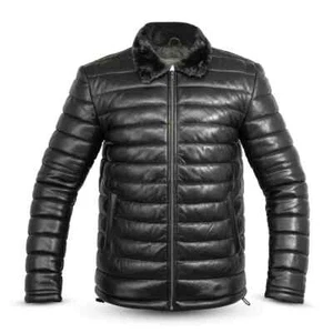 Lamb Skin Leather Puffer Jacket | Black for men - Picture 1 of 4
