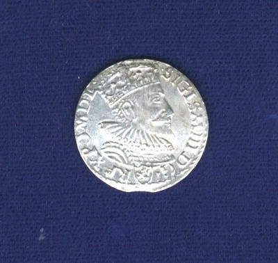 POLAND/LITHUANIA SIGISMUND 1593 3 GROSCHEN/GROSSUS)(TROJAK) SILVER COIN, AU - Image 1 of 4