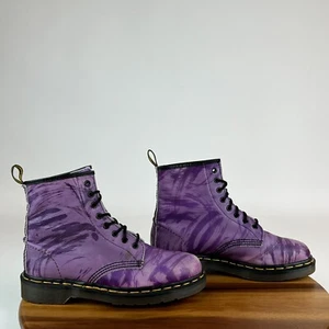 VTG Womens Dr Martens 1460 England Purple Paint Brushed Leather Boots UK 6 US 8 - Picture 1 of 10