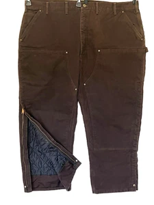 Carhartt B194 Dungaree Pants Fit Double Front 49 x 30 Quilt Lining Brown Zipper - Picture 1 of 13