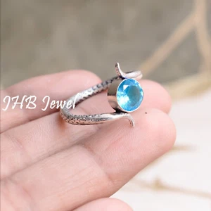 Swiss Blue Topaz Gemstone 925 Sterling Silver Work Ring Men's Special Day Gift - Picture 1 of 4