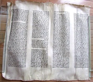 TORAH SCROLL FRAGMENT MANUSCRIPT VELLUM ANTIQUE BIBLE LEVITICUS 8:17-11:22 - Picture 1 of 5