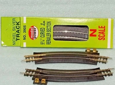 9 AND 3/4" RADIUS CURVED RERAILER TRACK N SCALE NEW 2 IN BOX #3905 MODEL POWER - Image 1 of 4