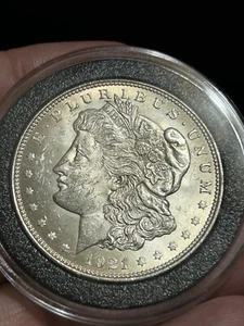 1921 $1 Morgan Silver Dollar Coin BU MS+ LIGHTLY TONED Cartwheeling & Capsule - Picture 1 of 21