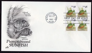 Scott #2481 Pumpkinseed Sunfish 12/02/1992 Block of 4 FDC Washington DC Artcraft - Picture 1 of 1