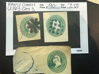 US Scott # U 163 (qty 3)  ***FANCY CANCEL***  2024 Scott Catalogue Value $ 0.90 - Image 1 of 3