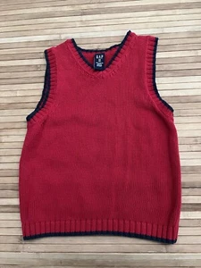 GAP Red Blue Sweater Vest Boys Xs (4) Cotton Cable Knit Pullover V Neck - Picture 1 of 5